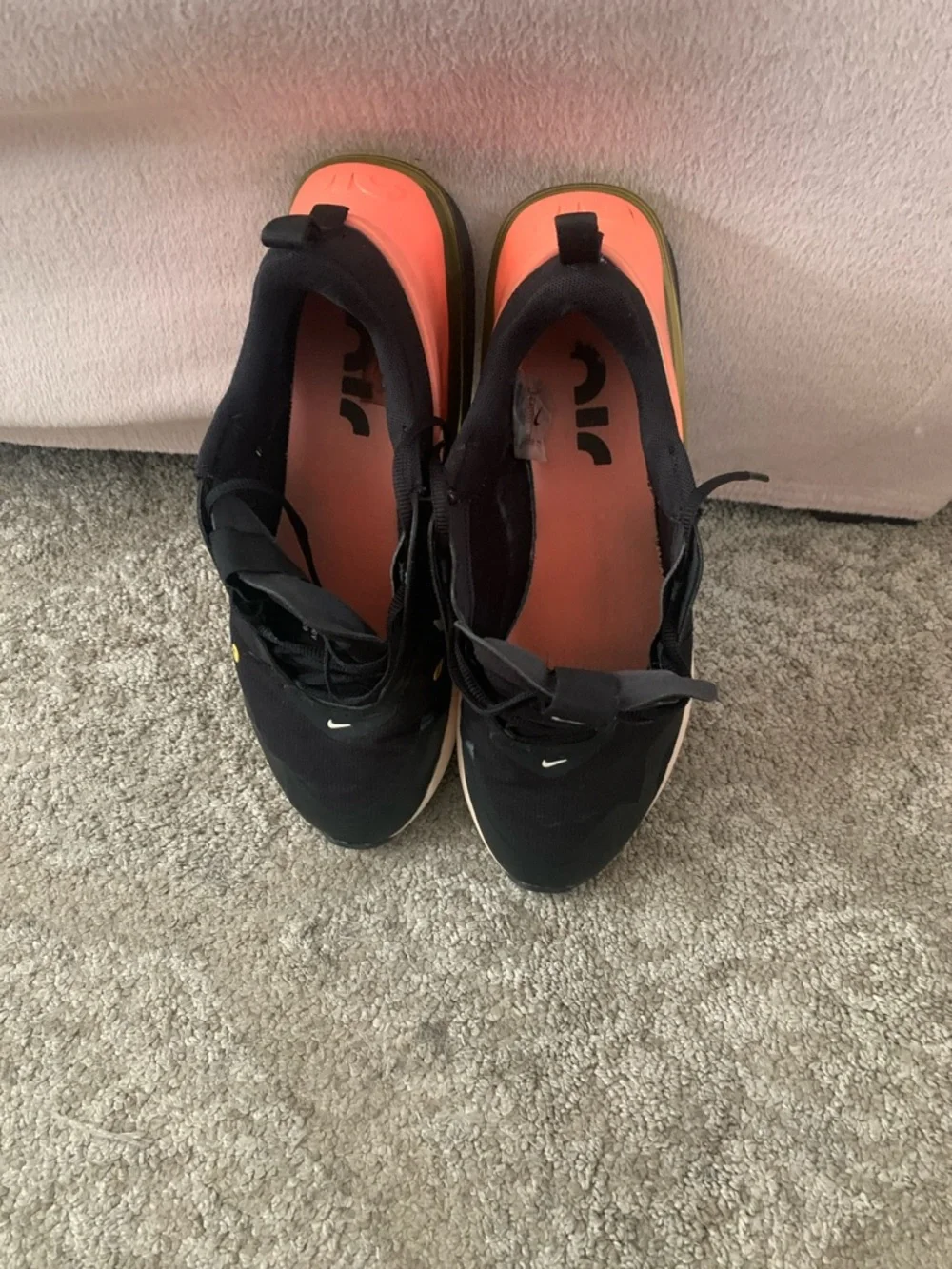 Nike Black Sneakers with Coral Heel and Yellow Eyelets